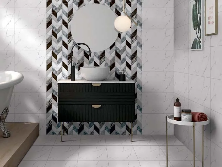 Black vanity with wash basin design